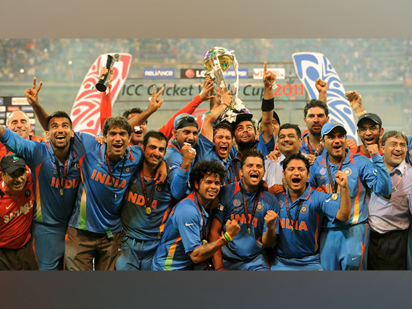 Team India celebrating with the World Cup trophy. (Photo- ICC X)