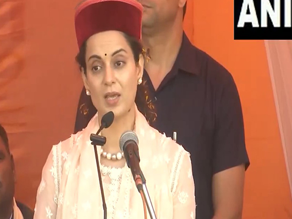 BJP candidate Kangana Ranaut addressing a rally in Mandi (Photo/ANI)