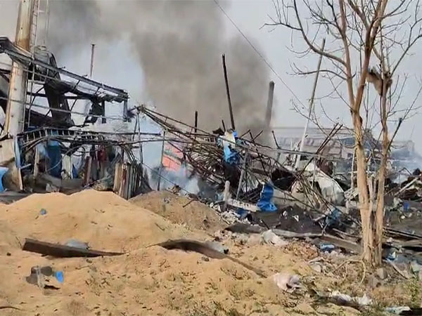 Fire breaks out owing to a blast at SB Organics Limited on Wednesday. (Photo/ANI)