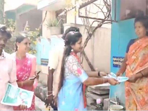 NTK candidate from Puducherry, Menaka holds door-to-door campaign (Photo/ANI)