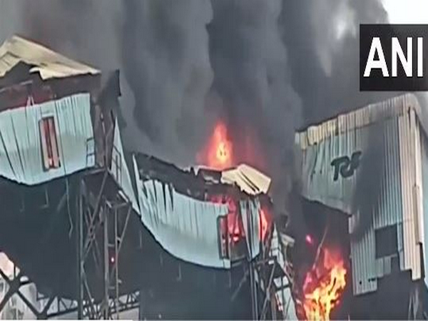 Fire breaks out at NTPC Talcher Kaniha thermal power station on Saturday. (Photo/ANI)