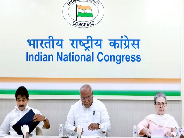 Congress general secretary KC Venugopal, Congress president Mallikarjun Kharge and former party chief Sonia Gandhi at CEC meeting (File Photo/ANI)