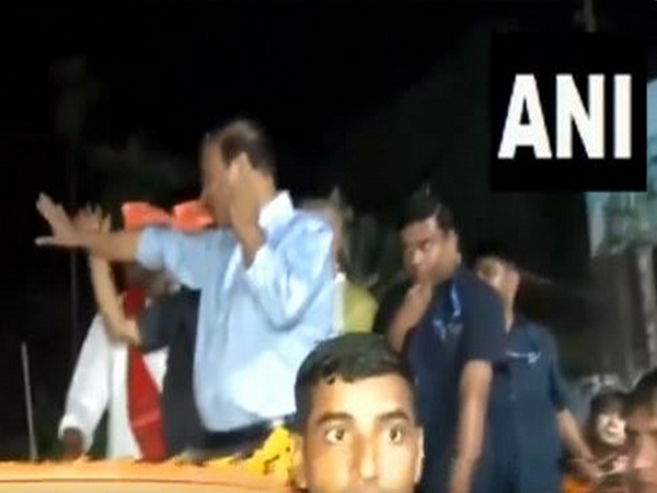 Chief Minister Himanta Biswa Sarma during the road show in Dibrugarh. (Photo/ANI)