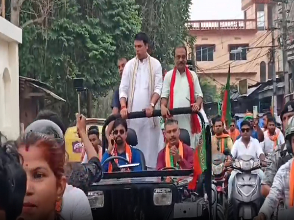 Biplab Deb leading bike rally in Banamlipur constituency (Photo/ANI)