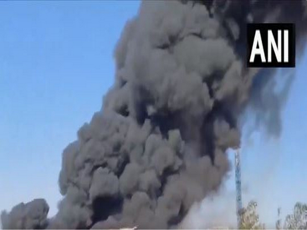 Fire breaks out at chemical factory near Gulabgarh Road on Monday. (Photo/ANI)