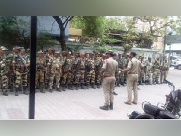 Police, CRPF conduct flag march in Hyderabad on Thursday ahead of LS poll (Photo/ANI)