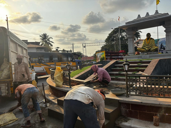 Preparations underway for PM Modi's roadshow in Mangaluru on Sunday. (ANI/Photo)