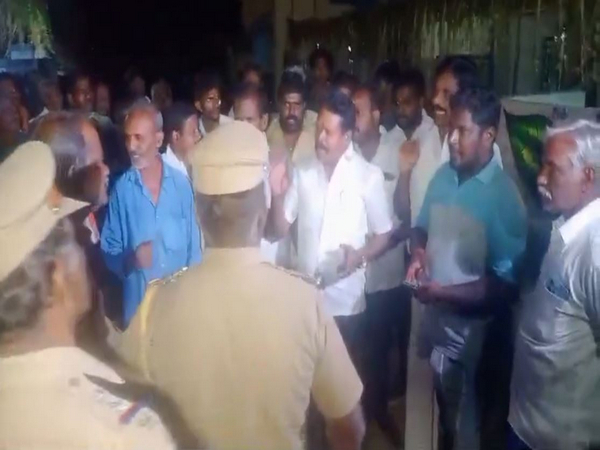 Police officials at Ettarai village in Trichy on Friday night. (Photo/ANI)