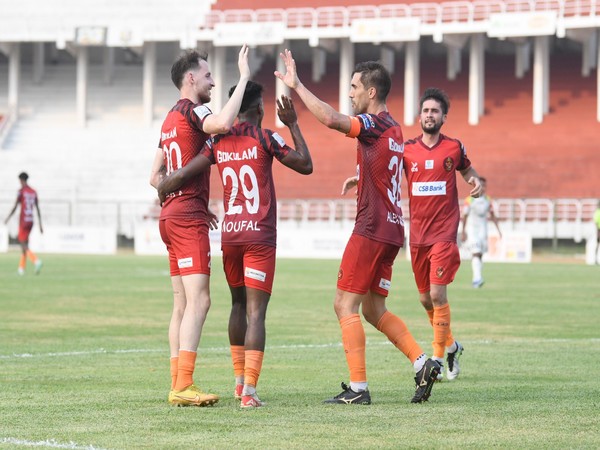 Gokulam Kerala players celebrate after beating TRAU FC (Image: AIFF Media)
