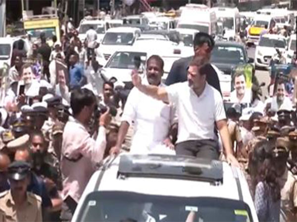 Rahul Gandhi holds roadshow in Wayanad (Photo/ANI)