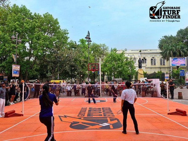 Audiences playing badminton at Gatorade’s turf in Chandni Chowk on Sunday