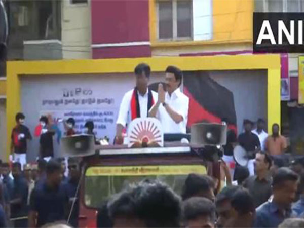 Tamil Nadu CM Stalin holds roadshow in North Chennai constituency (Photo/ANI)