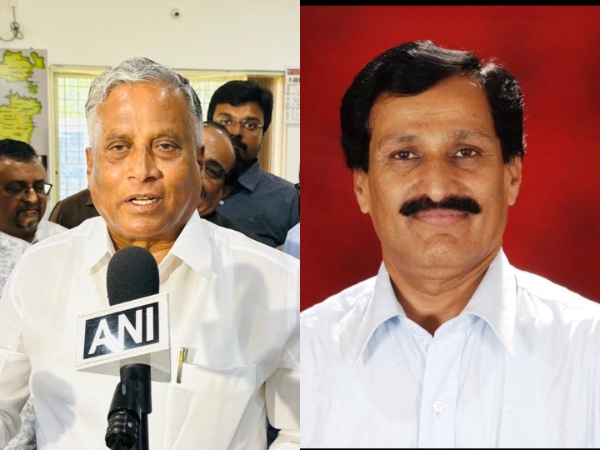 BJP leader V Somanna (Left) Congress leader Muddahanume Gowda (Photo/ANI)