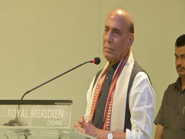 Defence Minister Rajnath Singh addressing in Chennai, Tamil Nadu on Wednesday (Photo/ANI)