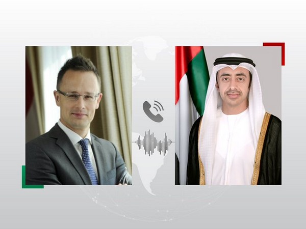 Hungary Minister of Foreign Affairs Peter Szijjarto (left), UAE Foreign Minister Sheikh Abdullah bin Zayed Al Nahyan (Image Credit: X/@OFMUAE)