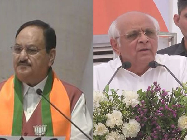 The Bharatiya Janata Party (BJP) President, JP Nadda, and the Chief Minister of Gujarat, Bhupendrabhai Patel (Photo/ANI)