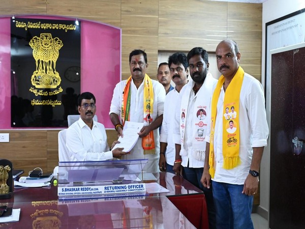 Former TDP minister Ganta Srinivasa Rao files his nomination from Bheemili assembly constituency (Photo/ANI)