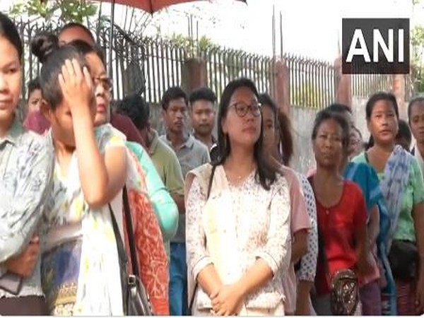 NPP candidate from Tura, Agatha Sangma stands in a queue to cast vote (Photo/ANI)