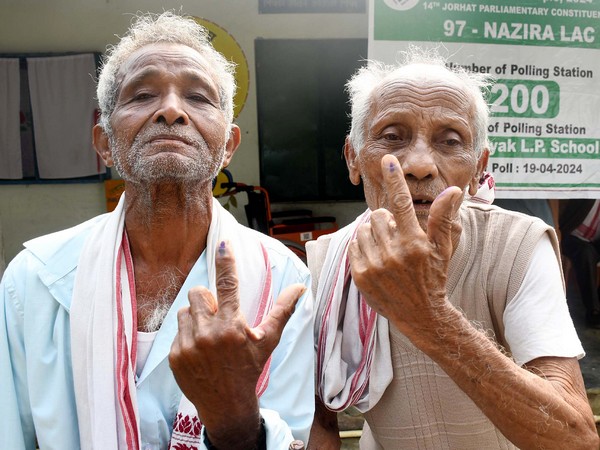 Elderly men cast their votes in Assam. (Photo/ANI)