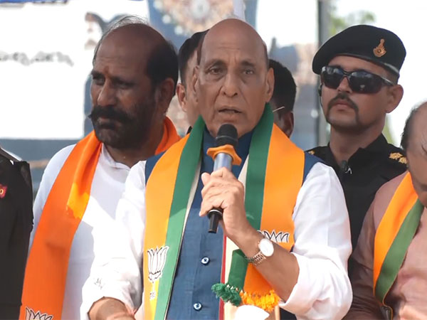 Defence Minister Rajnath Singh in Khammam, Telangana (Photo/ANI)