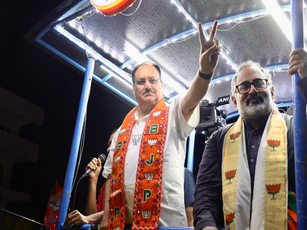BJP chief JP Nadda with Rajeev Chandrasekhar in Thiruvananthapuram. (Photo/JP Nadda's X)