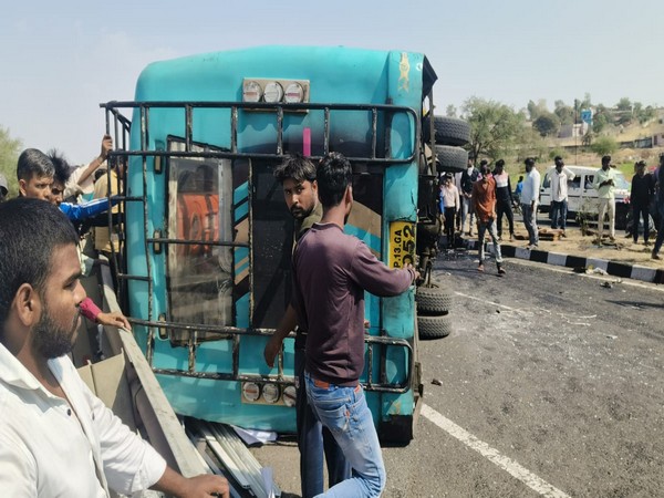 Road accident on Indore Ahmedabad National Highway on Saturday. (Photo/ANI)