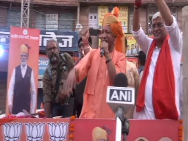 Uttar Pradesh Chief Minister and BJP's star campaigner, Yogi Adityanath during roadshow at Jodhpur. (Photo/ANI) 