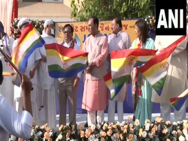 BJP leader Vijay Rupani flags off Mahavir Jayanti Yatra in Rajkot. (Photo/ANI)
