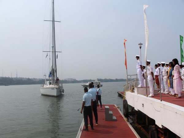 INSV Tarini with women officers returns to Goa (Photo/ANI)