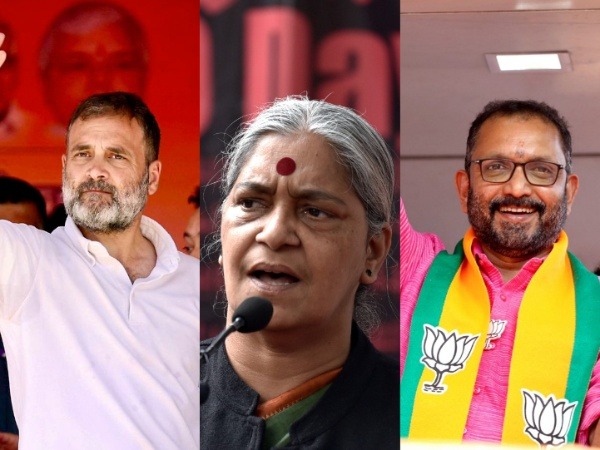 Congress leader Rahul Gandhi, CPI's Annie Raja and BJP leader K Surendran (Photo/ANI)