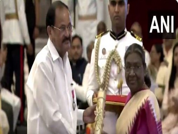M Venkaiah Naidu presented with Padma award by President Murmu. (Photo credit: ANI)