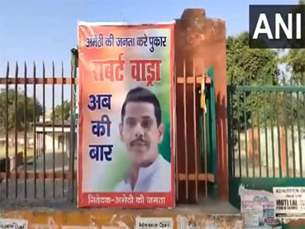 Posters of Robert Vadra seen outside the Congress office in Amethi (Photo/ANI)