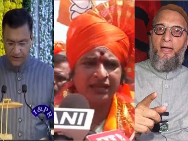 BJP candidate for Hyderabad, Madhavi Latha, AIMIM President Asaduddin Owaisi and AIMIM MLA Akbaruddin Owaisi (Photo/ANI)