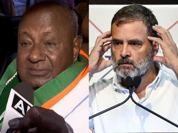 JD(S) supremo Deve Gowda and Congress leader Rahul Gandhi (Photo/ANI)