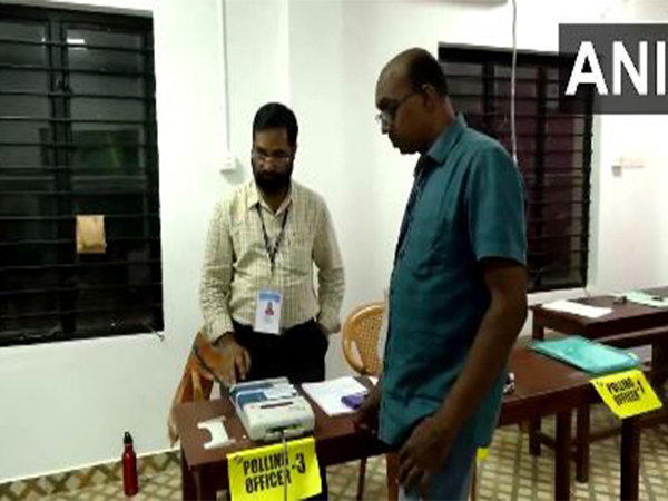 Mock polling underway at Vattiyoorkavu polling station in Thiruvananthapuram (Photo/ANI)