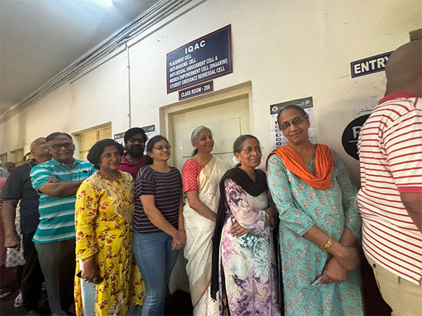 Union Finance Minister Nirmala Sitharaman queues up to vote. (Photo/ANI)