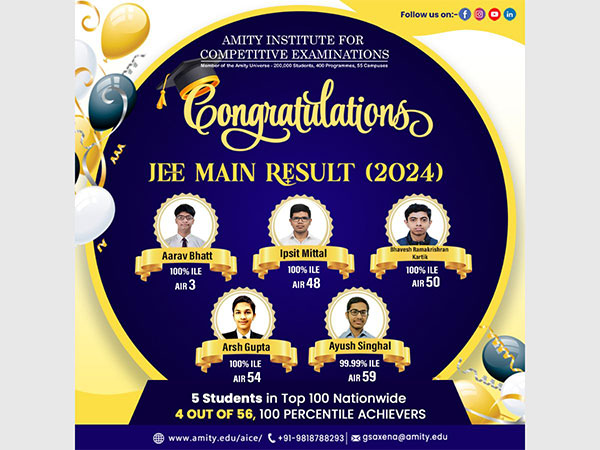 Amity Institute For Competitive Examinations (AICE) Celebrates Outstanding Performance in JEE Main 2024