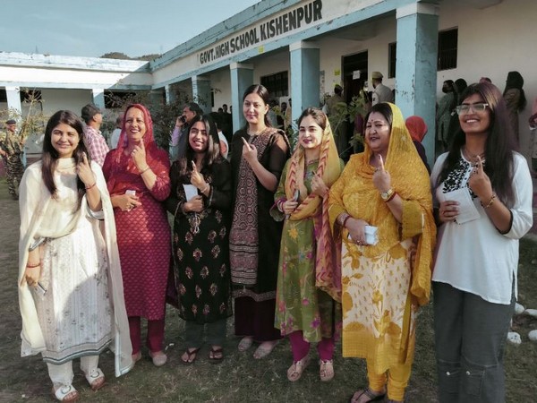 Voters show their ink-marked fingers after casting their votes in Samba (Photo/ANI)