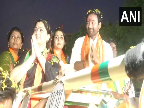 BJP leaders Khushbu Sundar, Kishan Reddy hold roadshow in Hyderabad. (Photo/ANI)