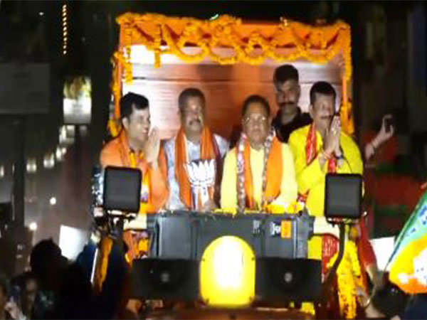 Chhattisgarh Chief Minister Vishnu Deo Sai and BJP candidate Dharmendra Pradhan during a roadshow
