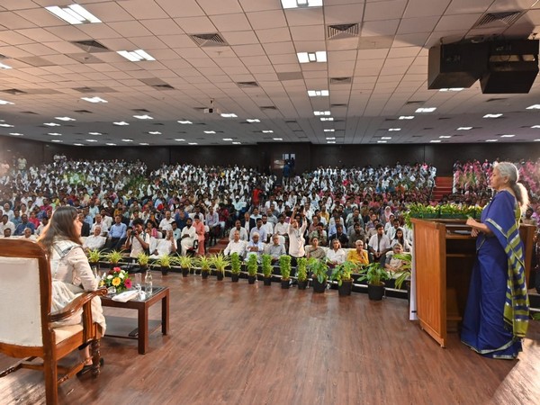 Nirmala Sitharaman, speaking at a Viksit Bharat Ambassador – Campus Dialogue, held at GITAM University in Vishakapatnam (Image: X)