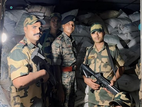 BSF Meghalaya and local police seize a huge quantity of sugar at international border (Photo/ANI)