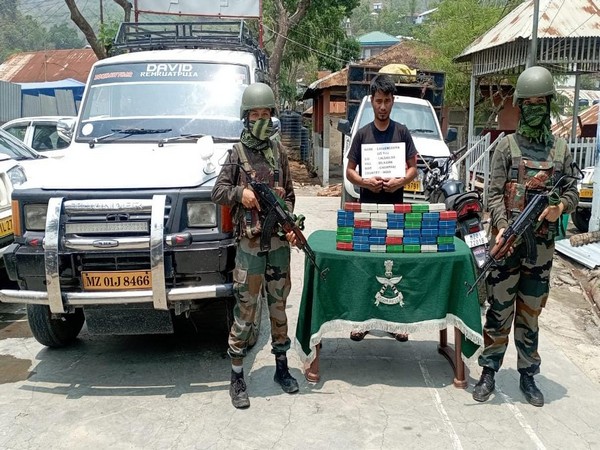 Assam Rifles recover drugs and apprehend one individual in Mizoram's Champhai. (Photo/ANI)