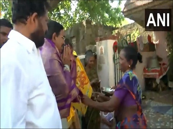 TDP's Ponguru Narayana holds door-to-door campaign in Nellore. (Photo/ANI)