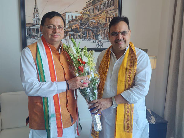 Uttarakhand CM Pushkar Singh Dhami with Rajasthan CM Bhajanlal Sharma. (Photo/ANI)