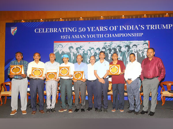 AIFF president Kalyan Chaubey felicitating 1974 AFC Youth Championship winners (Image: AIFF media)