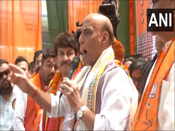Defence Minister Rajnath Singh during a roadshow in Delhi. (Photo/ANI)
