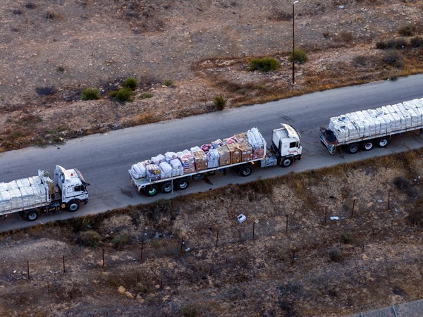 A line of trucks waiting on an Egyptian road (Photo/Reuters)