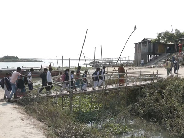 Poor road transport in Assam's Chaur area (Photo/ANI)