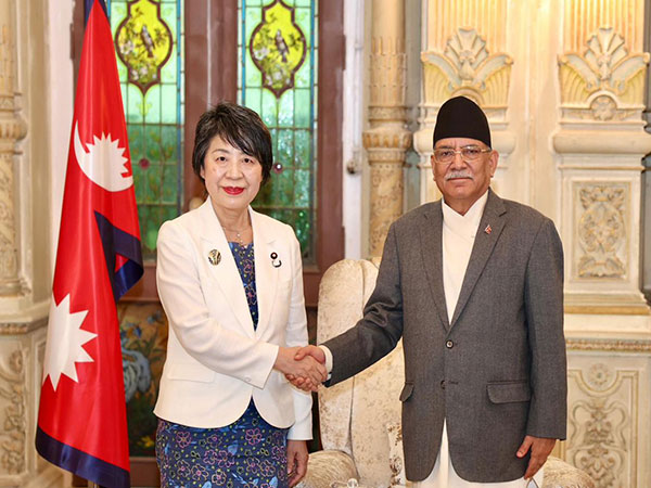 Japanese Foreign Minister Kamikawa Yoko with Prime Minister of Nepal, Pushpa Kamal Dahal (Photo credits: Prime Minister’s Office, Nepal)